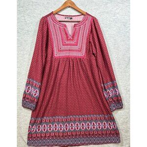White Mark Boho Burgundy Embroidered‎ Print Dress Womens XL